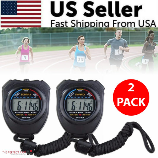 2-Piece Digital Stopwatch Sports Counter Set - Chronograph Timer & Odometer Watch
